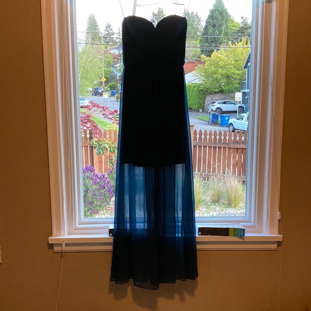 Beautiful designer brand teal color strapless dress for prom or other occasion